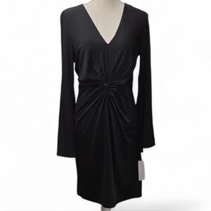 NWT DKNY Knotted Front Black Long Sleeve Dress